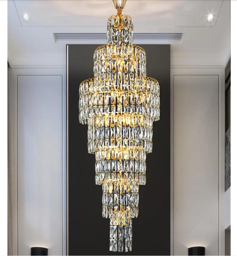 Luxury Large Crystal Pendant Lamp LED Chandelier Light D60cm H170cm Pendant Lamp Light Fixtures Stair Hotel Lamp Modern Lustres