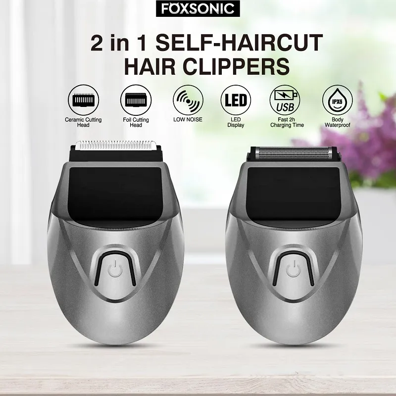 FOXSONIC Self-Haircut Hair Clippers Men Head Clipper Rechargeable Shortcut Grooming Haircut Kit Cordless Electric Hair Trimmer