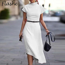 Office Lady Dress 2021 Short Sleeve Summer Long Dress Women Elegant Casual Solid Party Dress New Formal Dresses For Women