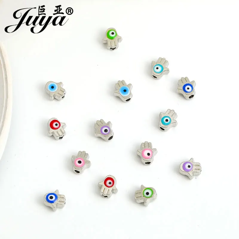 30pcs/lot Palm Evil Eye Beads For Jewelry Making 7mm Metal Spacers Bead Supplies Needlework DIY Bracelets Necklaces Accessories