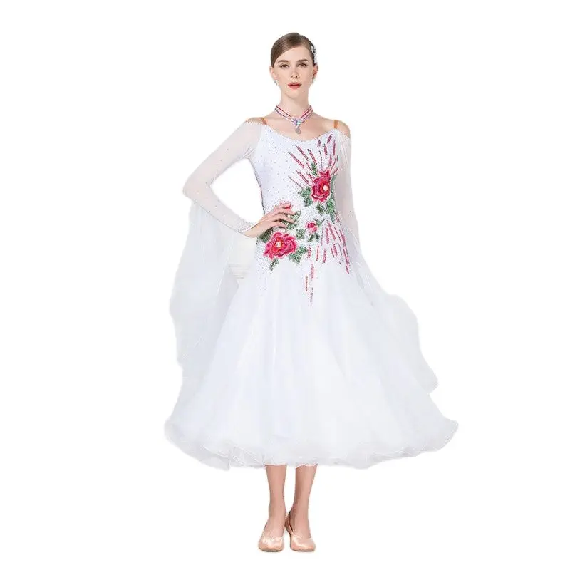 

B-15159 White ballroom fancy dress competition, Ballroom dance dress for adults women