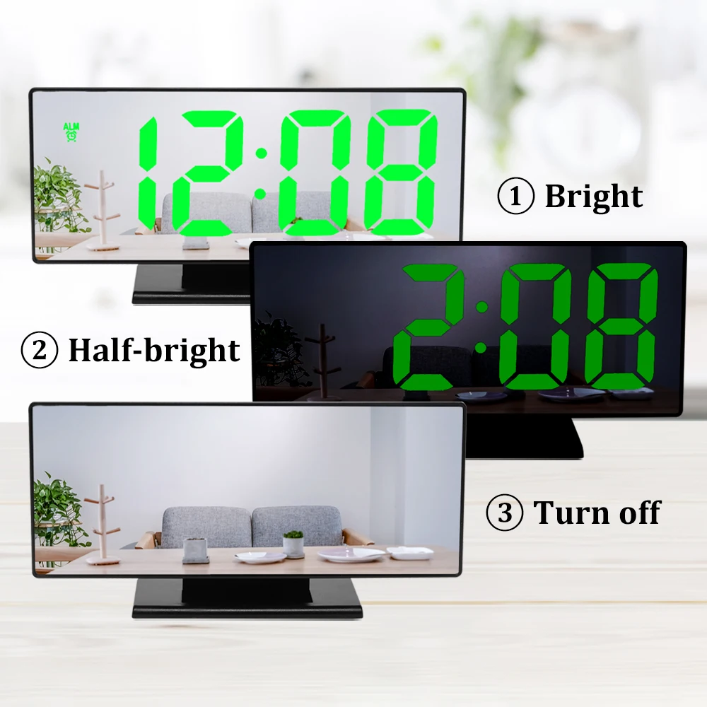 Digital Alarm Clock LED Mirror Clock Large LCD Display Electronic Clocks Noiseless Table Clocks With Temperature Calendar Watch