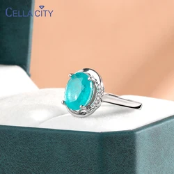 Cellacity Sterling Silver Women Ring With 10*12mm gemstones Paraiba Emerald Gemstones color wedding party fine jewelr gift