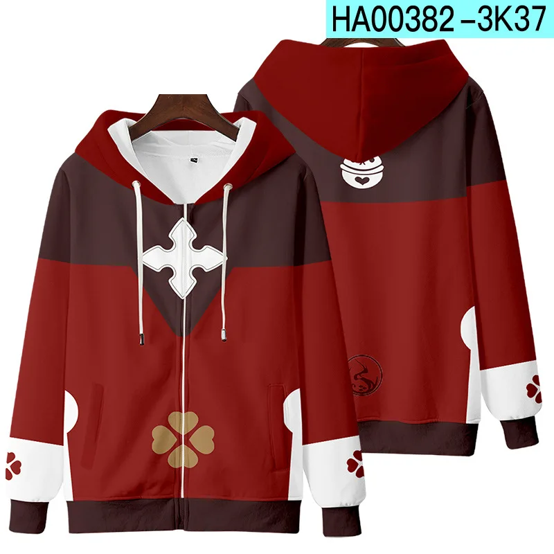 Game Genshin Impact Klee Diluc Venti Paimon Keqing Zipper Hooded Sweatshirt Coat Cosplay Men Women Autumn Loose Hoodies Jacket