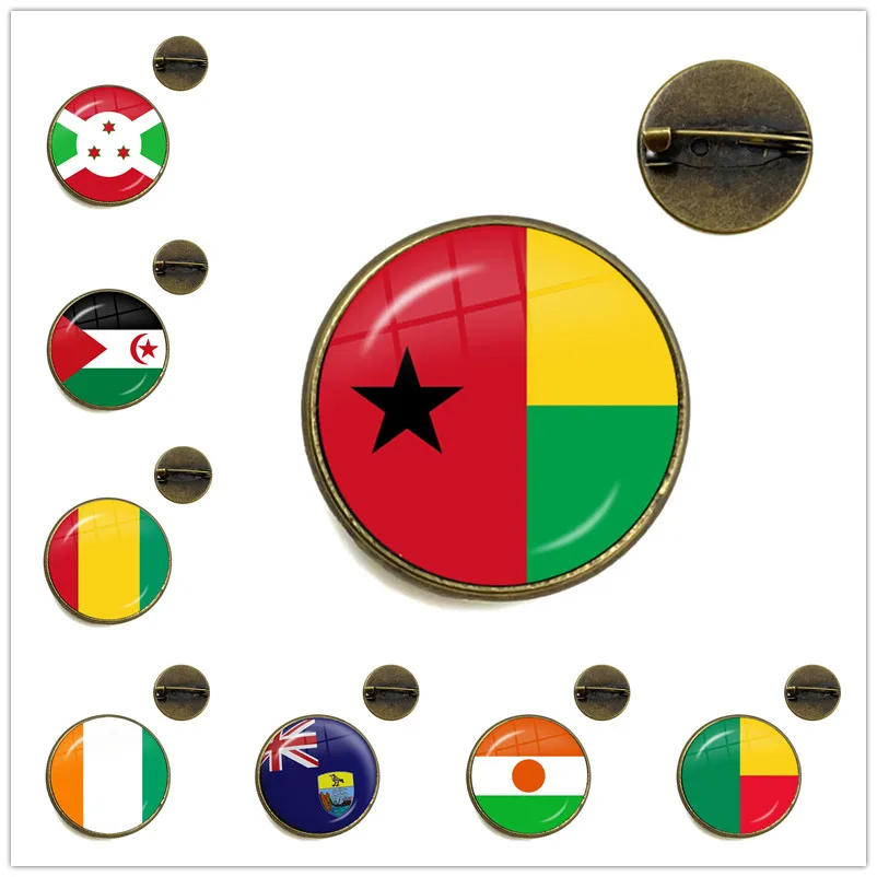 Western Sahara,Guinea,Saint Helena,Niger,Guinea-Bissau,Benin 20/25mm Glass Cabochon Brooches Collar Pins Jewelry Gift