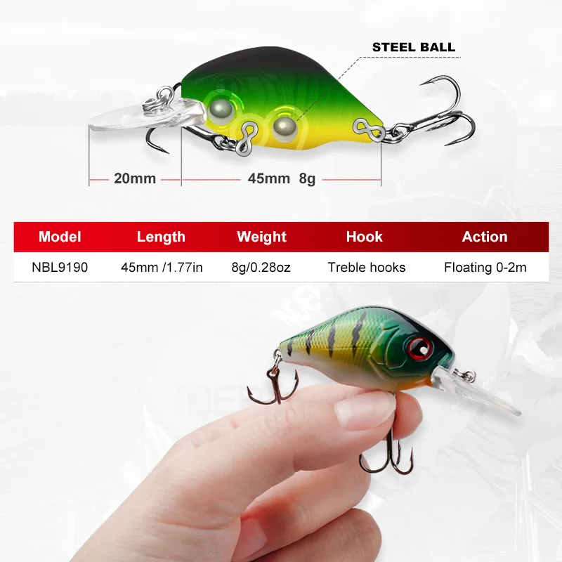 NOEBY 45mm 8g Crankbaits Fishing Lure Floating Wobblers Artificial Hard Bait for Pike Trout Swimbaits Crank Fishing Lures