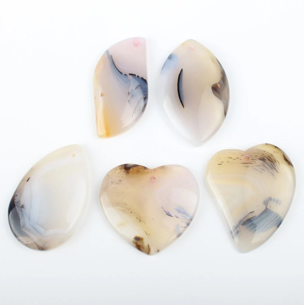 

5pcs / Bag Natural Stone 23 * 45 * 7mm-40 * 37 * 6mm Heart Pendant Jewelry Making DIY Necklace Bracelet Jewelry Accessory