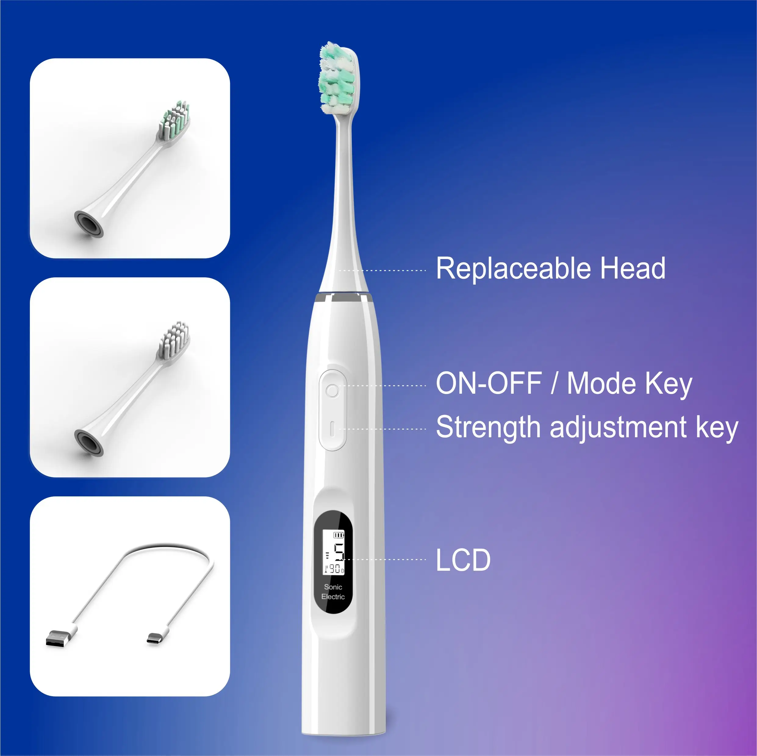 Osseni ทันตกรรมหน้าจอ LCD Sonic แปรงสีฟันไฟฟ้าสำหรับผู้ใหญ่ Oral จับเวลาชาร์จแปรงสีฟัน IPX7กันน้ำ