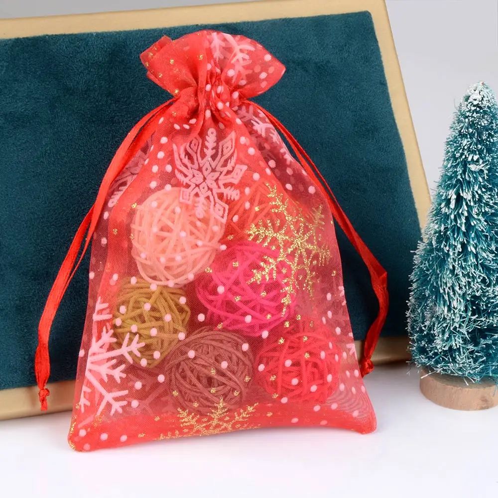10 PCS 9.5x14.5cm Christmas Drawstring Organza Jewelry Bag pouches Women\'s Wedding Party Candy jewelry Chocolate Gift Bag