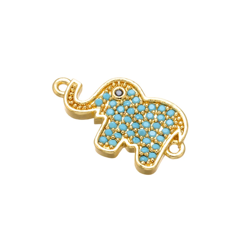 ZHUKOU 11x20mm Featured blue crystal brass elephant connector for women necklace earrings jewelry accessories model: VS433