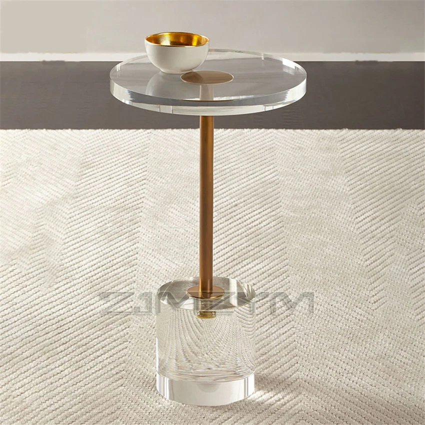 Nordic transparent acrylic coffee table living room creative stainless steel corner table Mini round table sofa bedside table