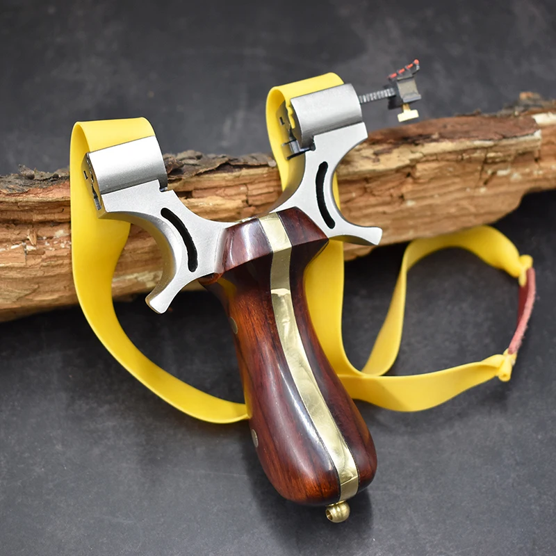 

Slingshot Hunting Stainless Steel Catapult Comfortable Wood Handle with Flat Rubber Band Outdoor Shooting Games New