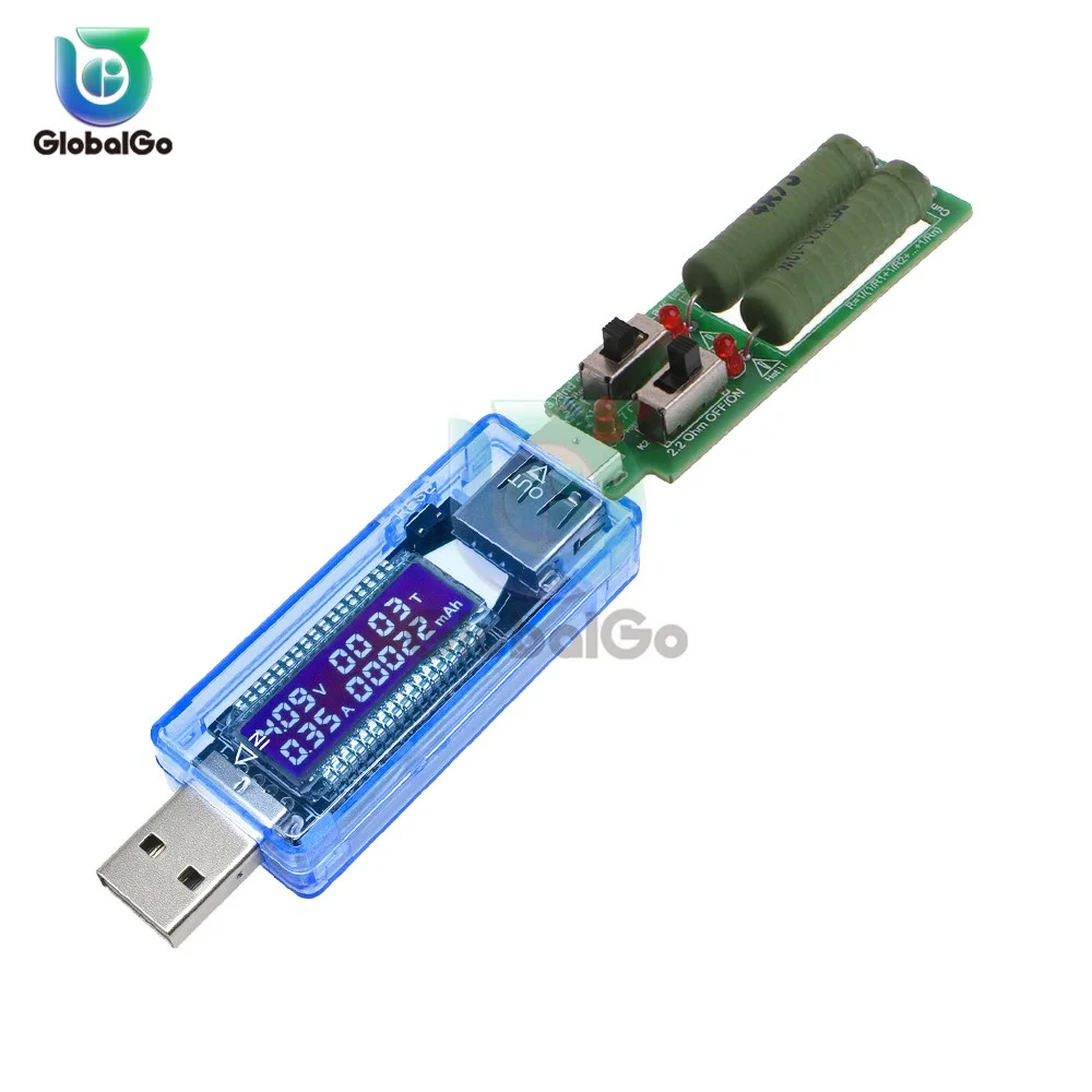 USB Load Resistor With Adjustable Dual Switch Test Module LCD USB Charger Battery Capacity Voltage Current Tester Meter Detector