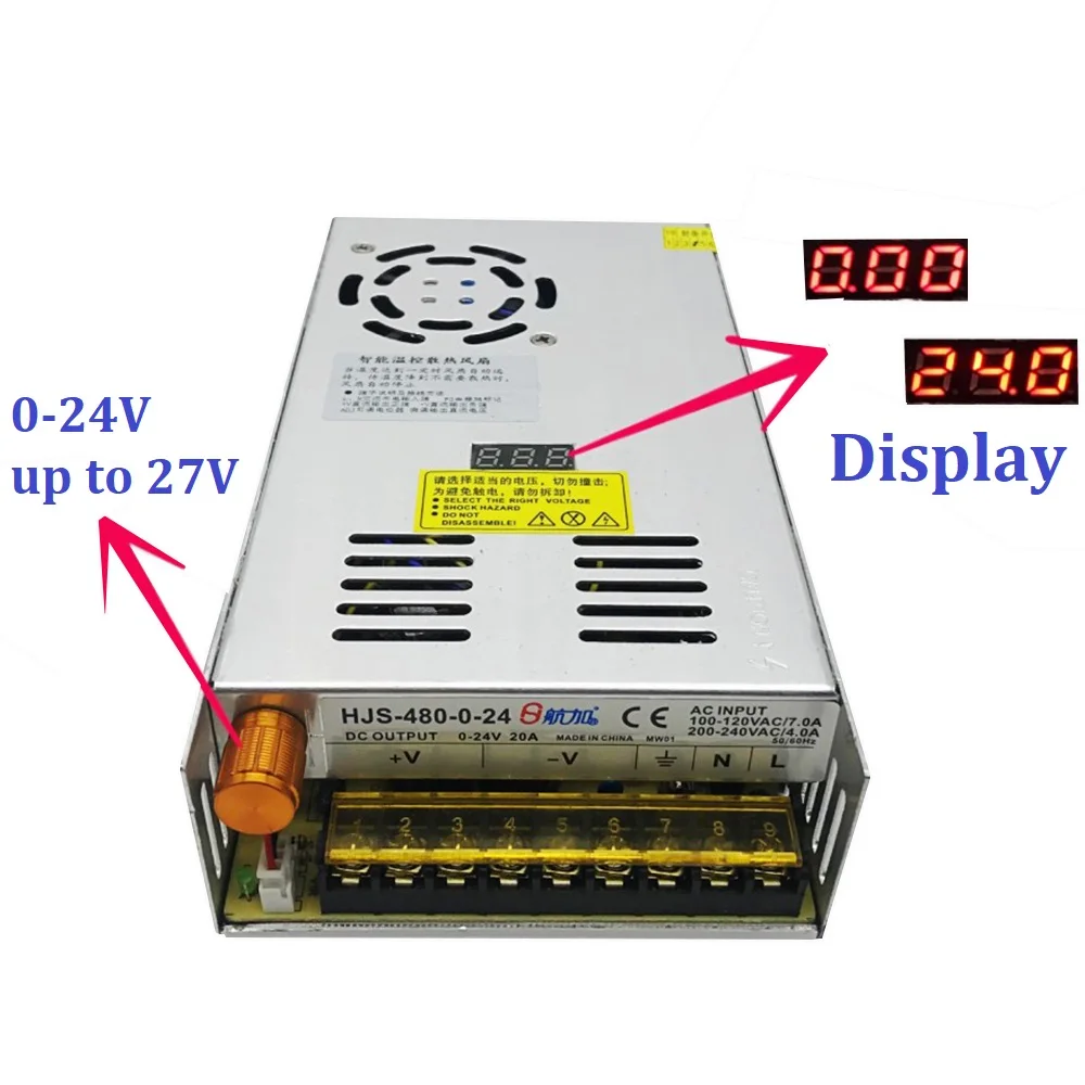 HJS-480-0-24 480W Digital Adjustable DC Switching Power Supply for DC Equipment 0-24V 20A 110/220V