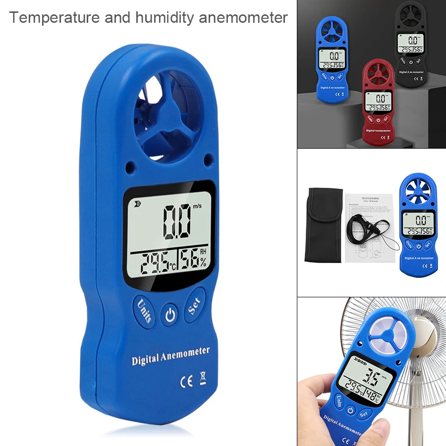 

3 In 1 Digital Anemometer Handheld Wind Speed Meter with Temperature and Humidity for Measuring Wind Speed with Backlight LCD