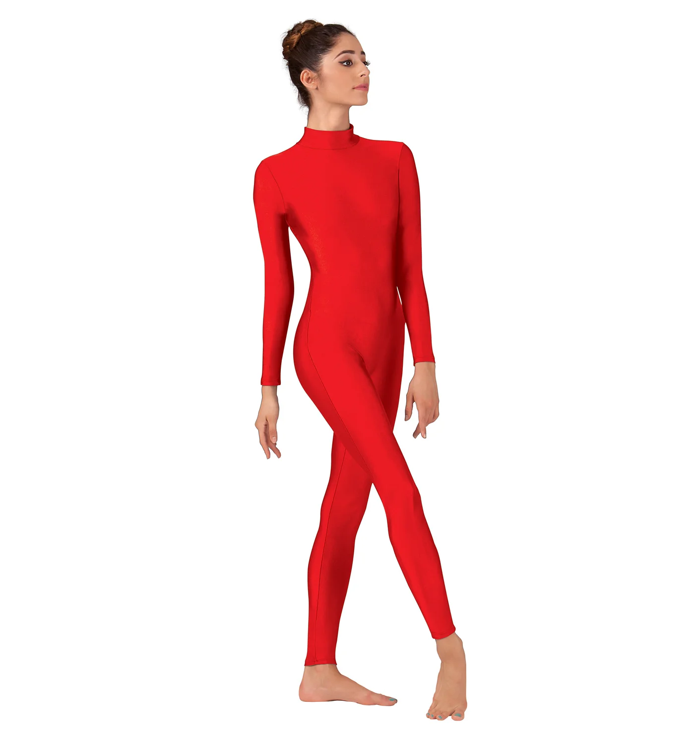 Speerise Women Mock Neck Long Sleeve Unitard Adult  Gymnastics Dance Unitard Bodysuit Footless Dancewear Costume