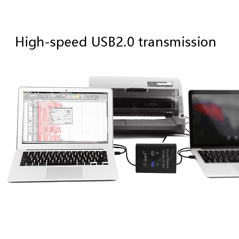 IT-Well-جهاز مشاركة طابعة USB ، 2 في 1 ، محول محور/فاصل تحويل يدوي Kvm ، منفذين