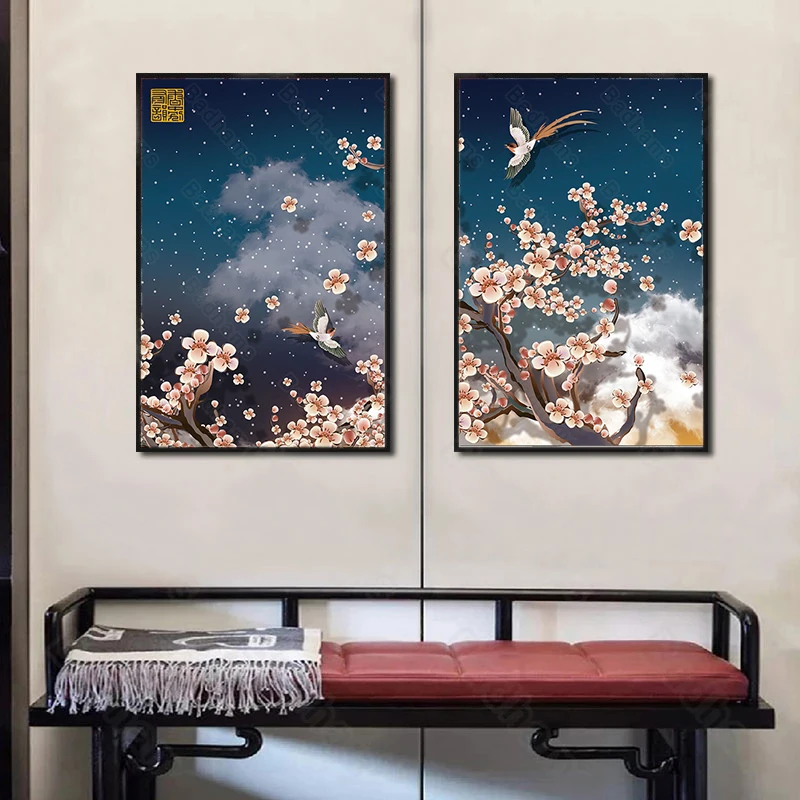 

Plum Blossom Chinese Style Sofa Background Canvas Painting Wall Triptych Living Room Corridor Posters and Prints Home Decoration