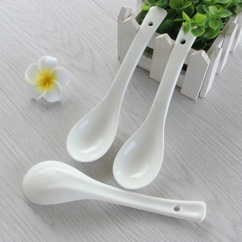 Plain White Bone Ceramic Spoon Kis Soup Spoon, Korean Chinese Rice Scoop Ice Cream Ladle, Porcelain Dinner Spoon