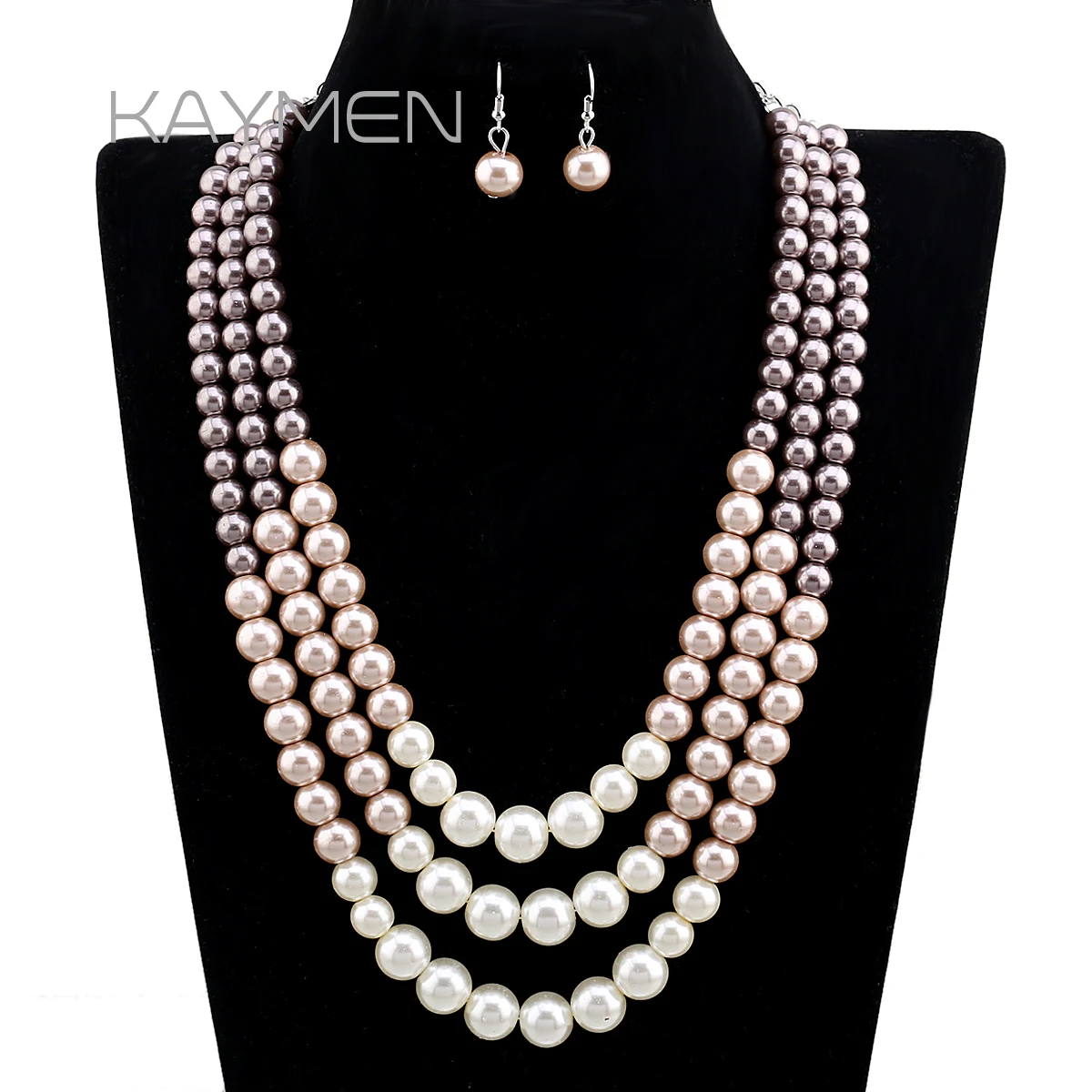 New Arrivals Exaggerated Stranded Beaded Pearls Necklace and Earrings Jewelry Sets Statement Handmade Choker Necklace 3 Layers