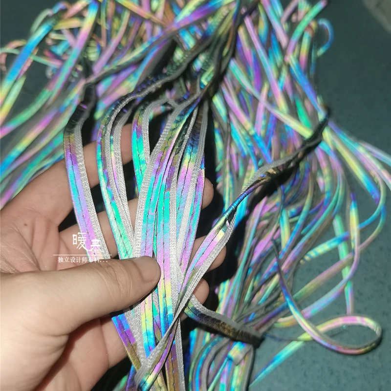 Iridescent Reflective Rope Accessories Laser Safety Warning DIY Handmade Hats Bag Rope Belt Decor Clothes Designer Fabric