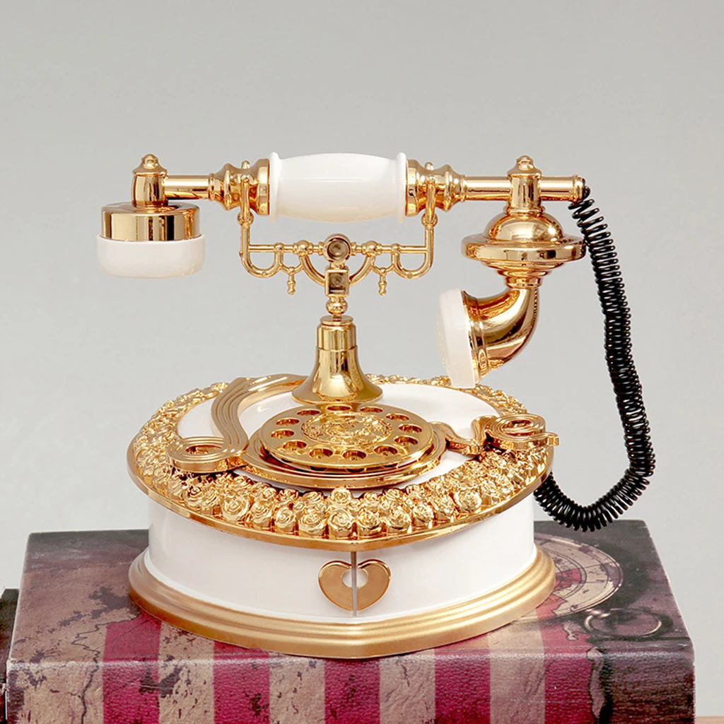 Heart Shape Dial Telephone Music Box Desktop Jewelry Box Decoration Accs