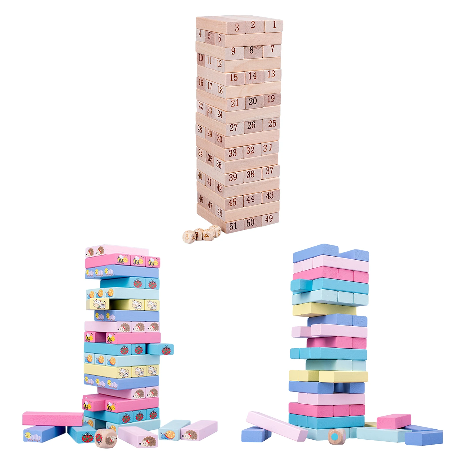 Wooden Cartoon Stacking Tower Blocks Kids Educational Learning Preschool Board Game Color Cognitive