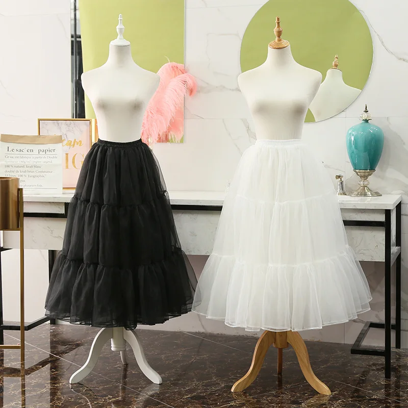 80ซม.Puffy ยาว Organza กระโปรงฮาโลวีนผู้หญิง Crinoline Petticoat Vintage สำหรับงานแต่งงาน Cosplay กระโปรง Rockabilly Tutu