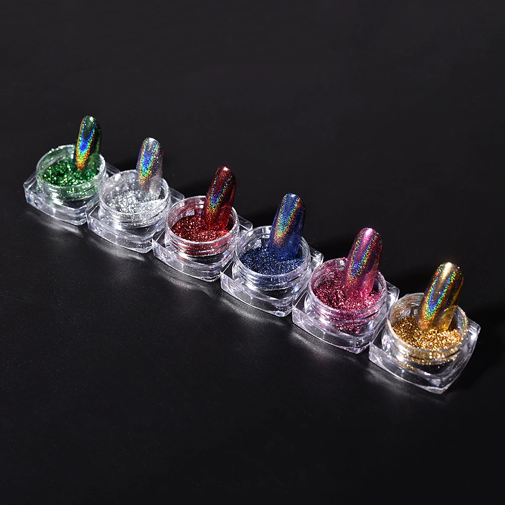 KADS 1pc 0,2g Bunte Laser Pulver Staub 6 Farbe Chrom Maniküre Nail art Glitter Pulver Dekoration Werkzeug Pigment pailletten DIY