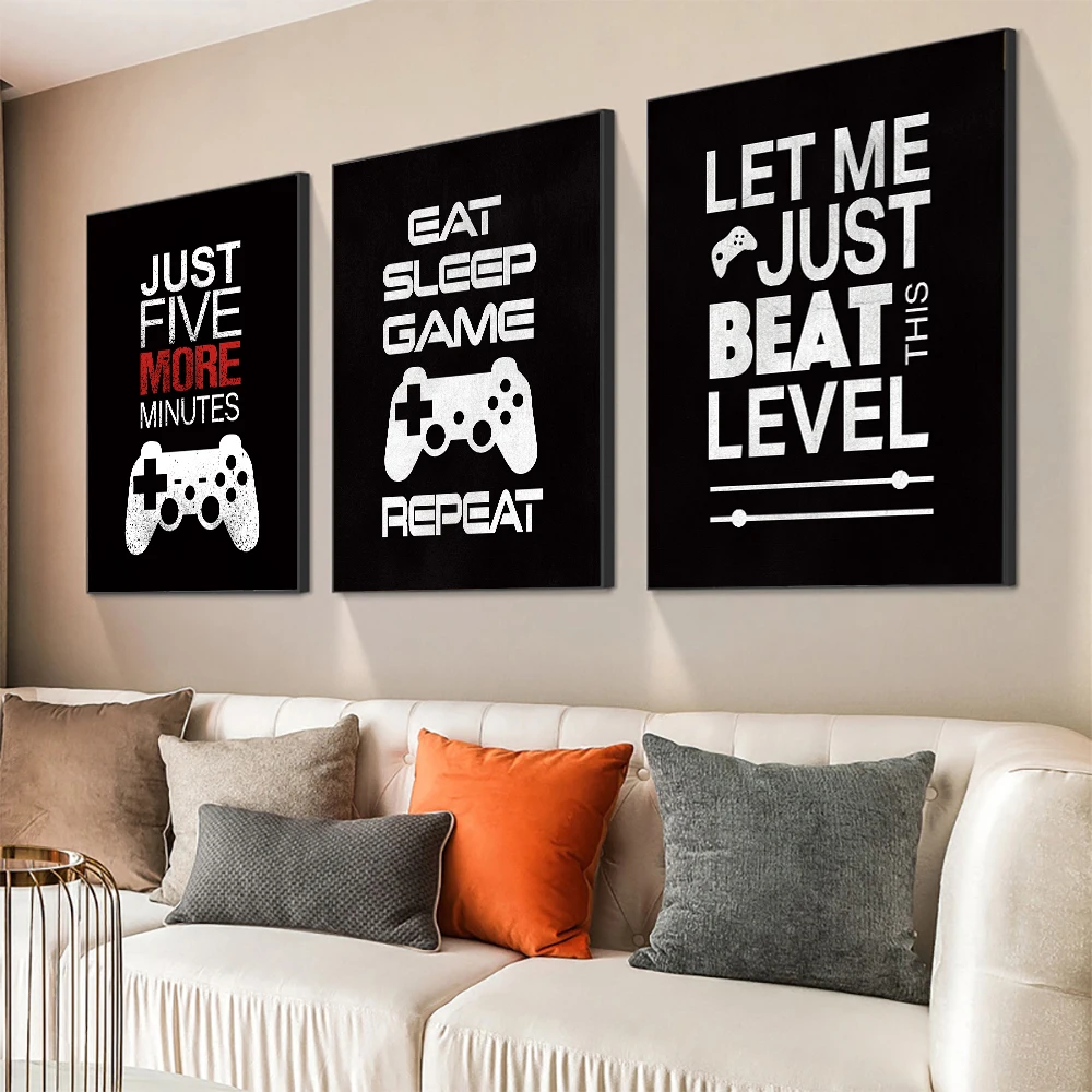 Just Five More Minutes Game Posters Print Painting On Canvas Gamer Joystick Symbols Gamepad Controller Wall Art for Boys Room