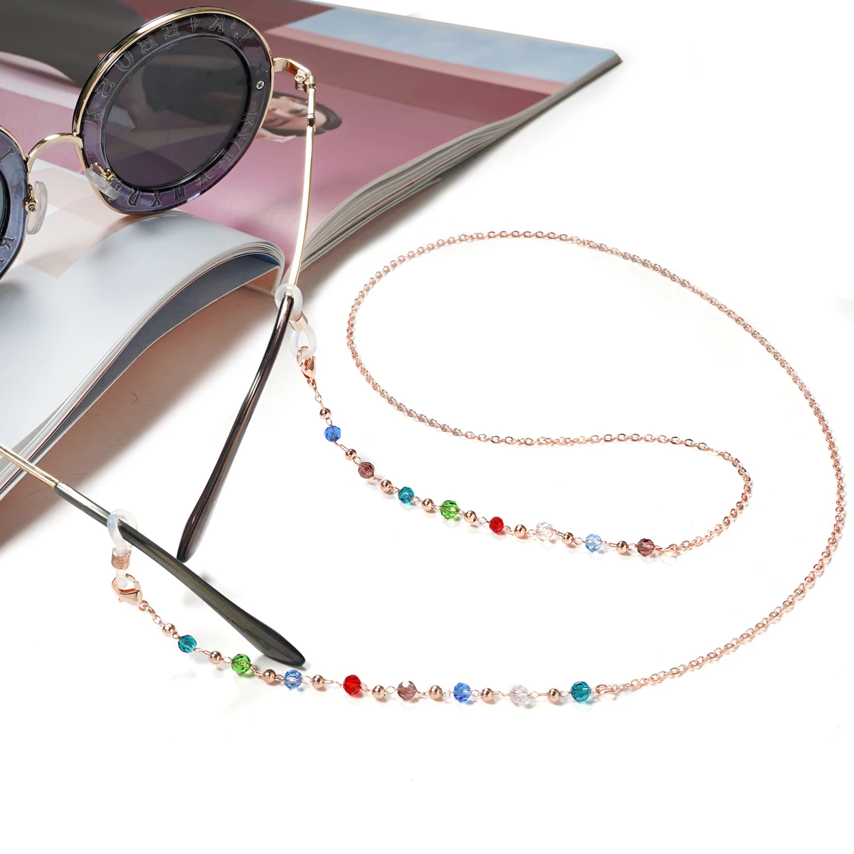 Colorful Crystal Beaded Glasses Chain Anti Slip Sunglasses Reading Glasses Lanyard Strap  Mask Face Covering Eyewear Retainer