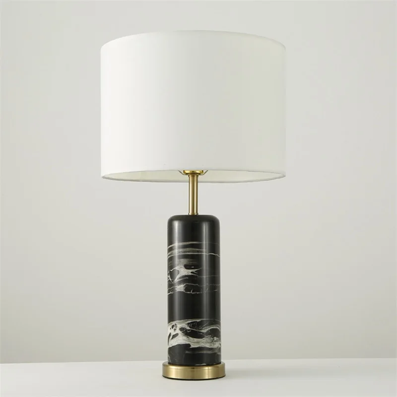 OURFENG Modern Table Lamp Black Marble Luxury Decorative Design LED Desk Light Home For Foyer Bed Room Office