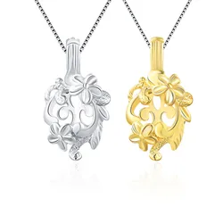 CLUCI 3pcs Flower 925 Sterling Silver Pearl Cage Charms Pendant 925 Sterling Silver Fine Jewelry Women Pearl Locket SC017SB