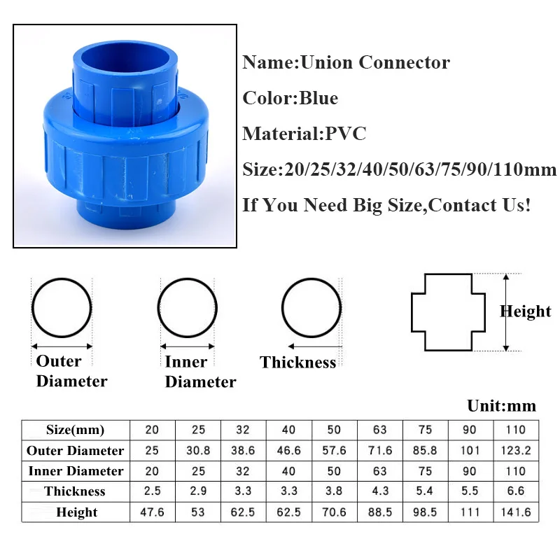 1~20pcs Inner Diameter 20~110mm PVC Pipe Union Connector Garden Irrigation Aquarium Fish Tank Tube Watering Adapter Fittings