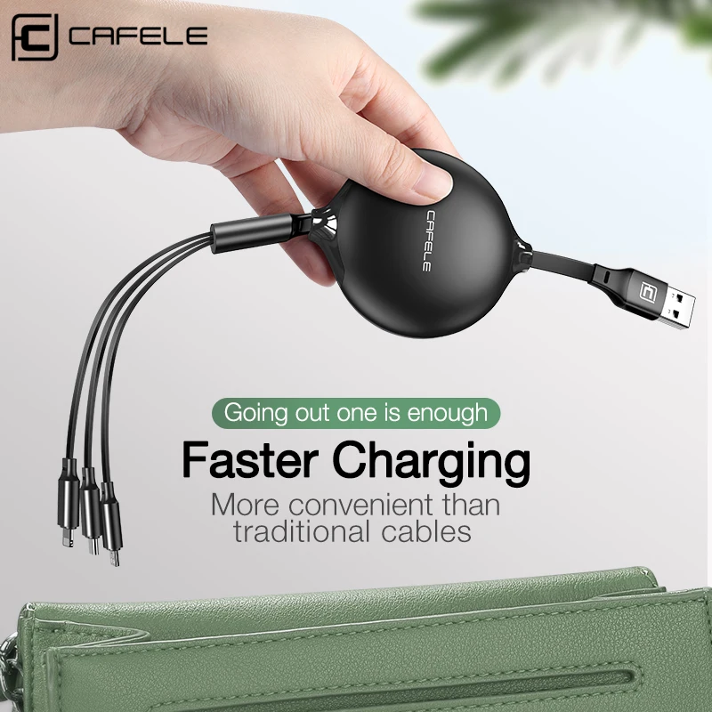 Cafele 3 in 1 Retractable USB Cable For iPhone XR 11 Micro USB Type C Cable For Huawei Samsung Xiaomi Fast Charging Charger Wire