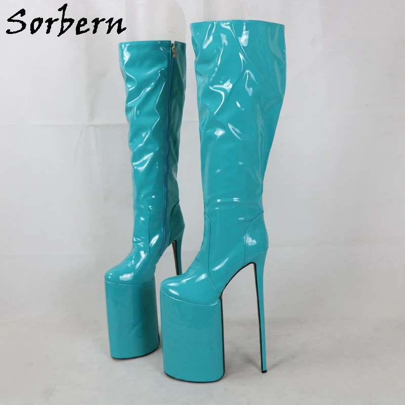 Sorbern 12 Inch Knee High Boots Women Stilettos Thick Platform Shoes Fall Boots Womens Crossdresser Heels Custom Shaft Length