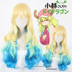 80cm Miss Kobayashi's Dragon Maid Quetzalcoatl Lucoa Long Wavy Synthetic Hair Cosplay Wig Heat Resistance Fiber+wig cap