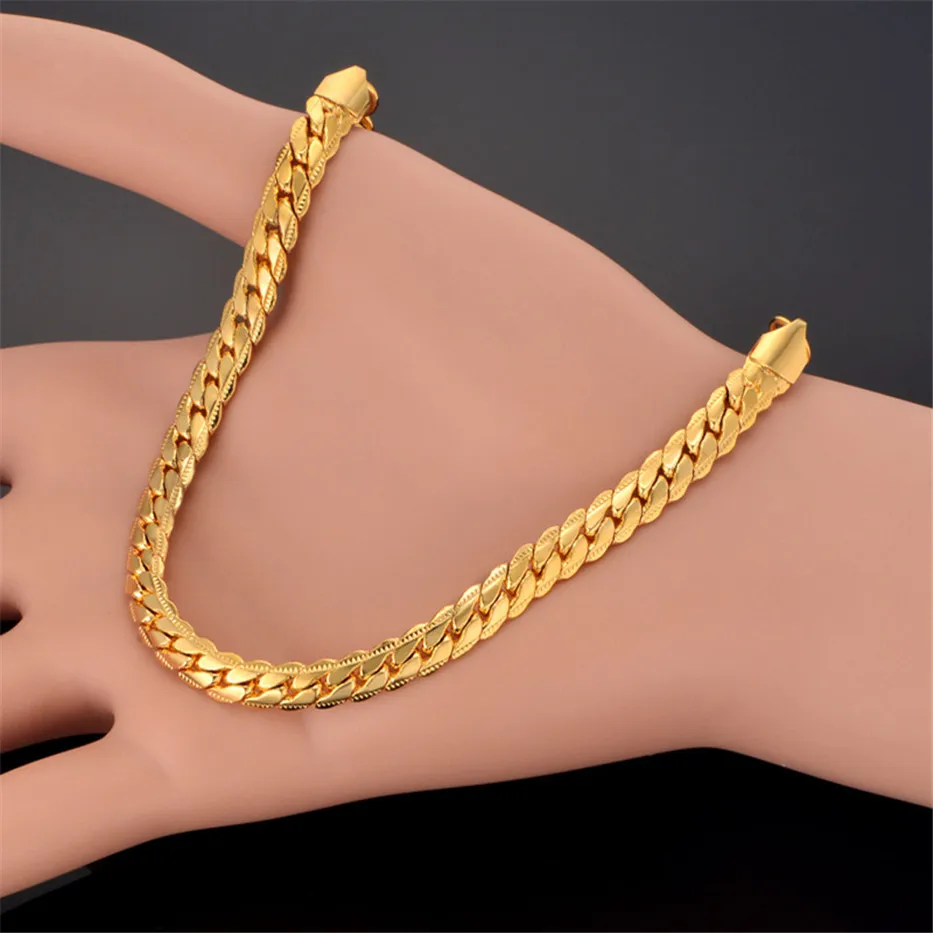 Gold Color Bracelet for Men Women Curb Snake Link Chain Stainless Steel Mens Womens Bracelets Chains Jewelry for Men