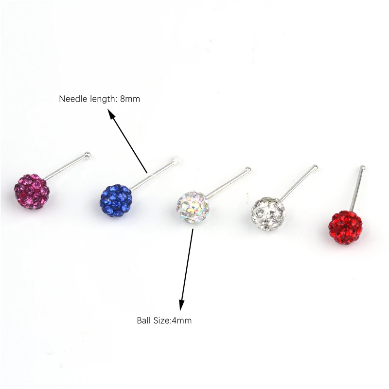 20pcs Rhinestones Crystal Ball Nose Studs Set Fireball Nose Pin Ball End Pave Bead Nose Ring Studs