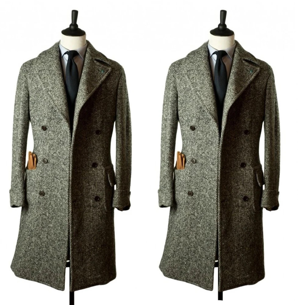 Winter Warm Tweed Men's Coat Custom Made Double Breasted Wedding Tailored Blazer Jacket Only One Piece