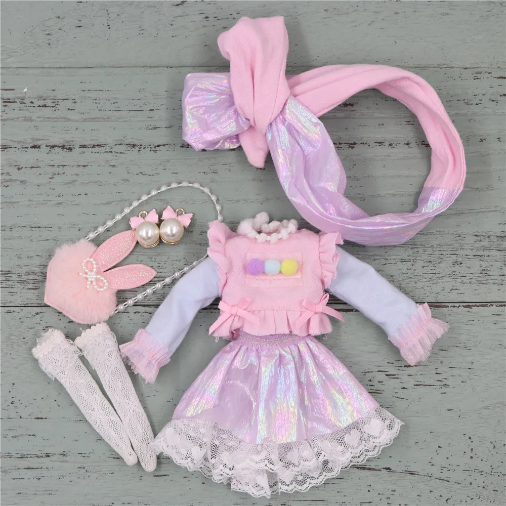 

DBS blyth icy doll clothes Gradient render top skirt and white stockings earringssuit for 1/6 30cm JOINT body licca bjd