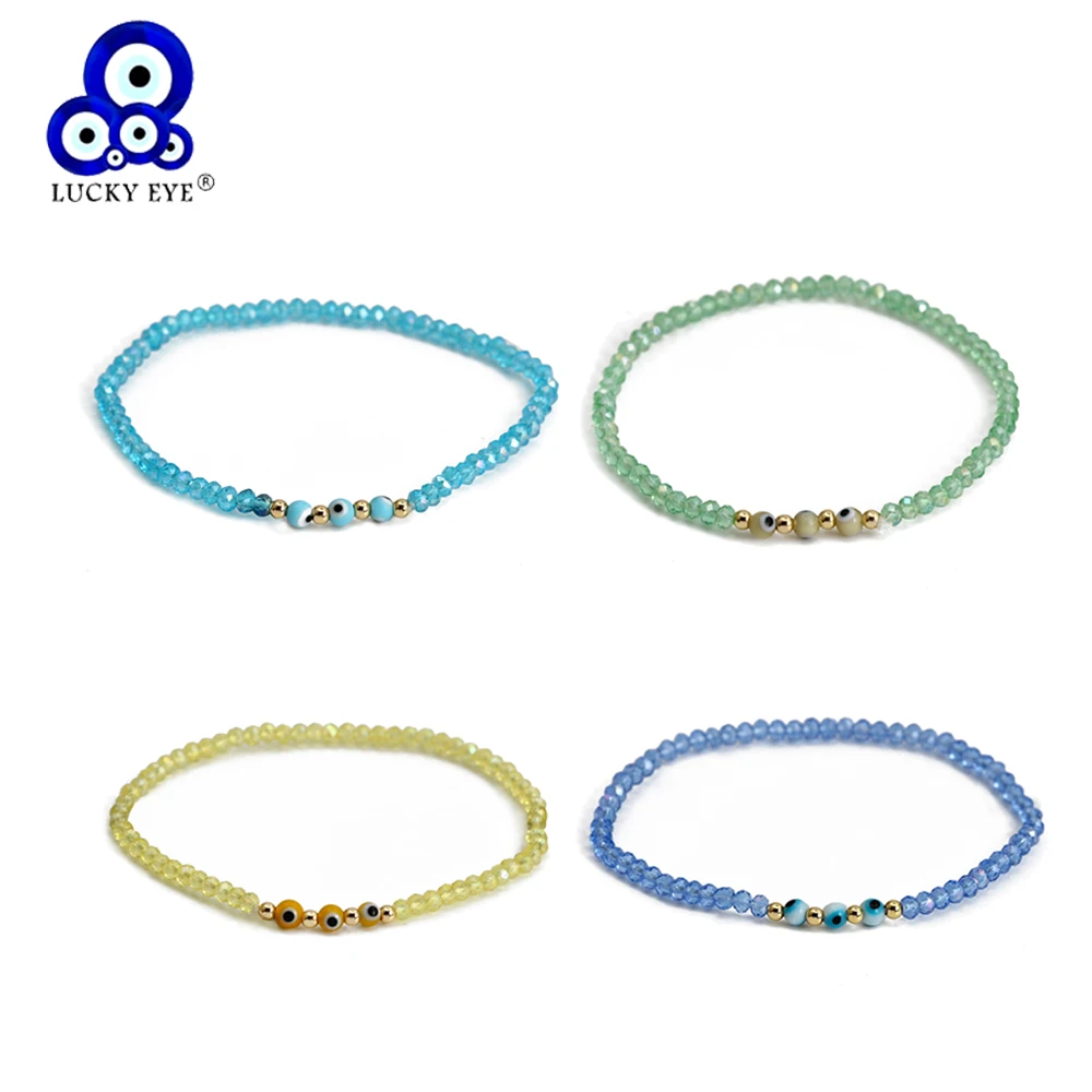 Lucky Eye Multi Color Crystal Bead Strand Bracelet Adjustable Turkish Evil Eye Bead Bracelet for Women Girls Jewelry BE411