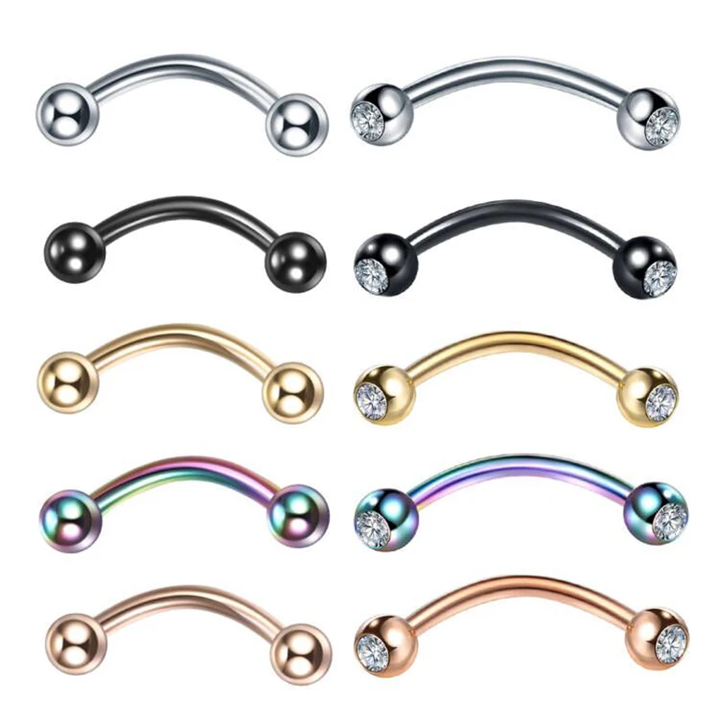 1PC Stainless Steel Crystal Eyebrow Piercing Curved Barbell Banana Earring Lip Nipple Belly Button Pircing Daith Helix  Jewelry