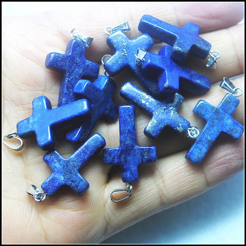 5PCS Nature Lapis Lazuli Stone Cross Pendants Size 18X25MM Natural Loose Beads Accessories Free Shipping