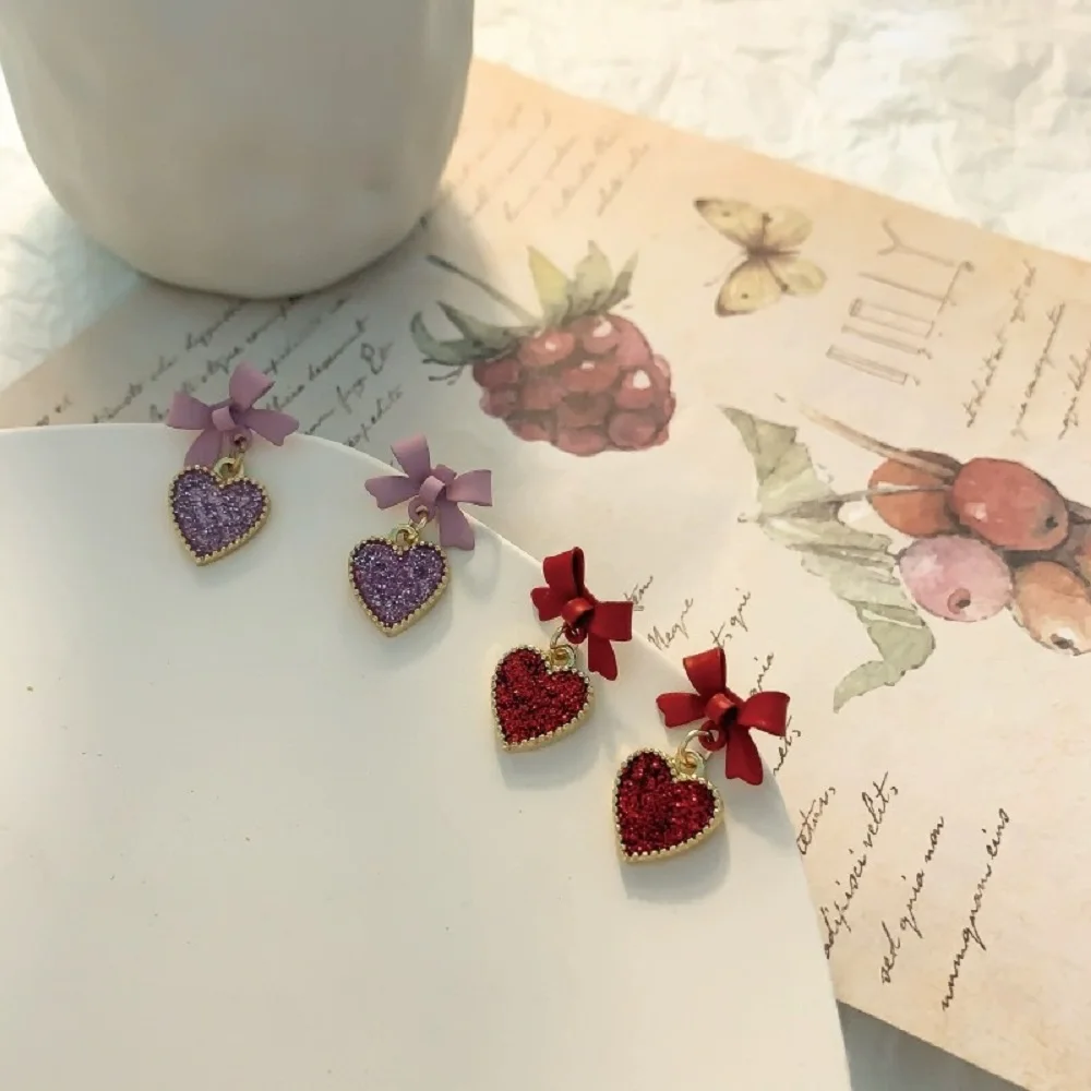 Geometric Earrings Temperament Cute Romantic Bowknot Trendy Lovely Heart-shaped Earrings for Women Banquet Jewelry Gift