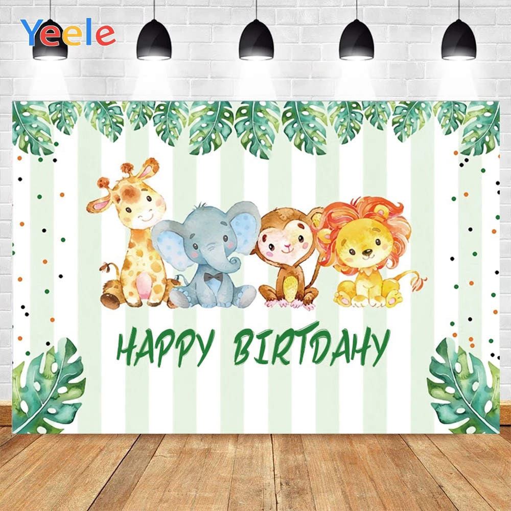 Yeele Happy Birthday Photography Backdrops Lovely Animals Green Leaves Birth Texture Background Halloween Decor For Photo Studio