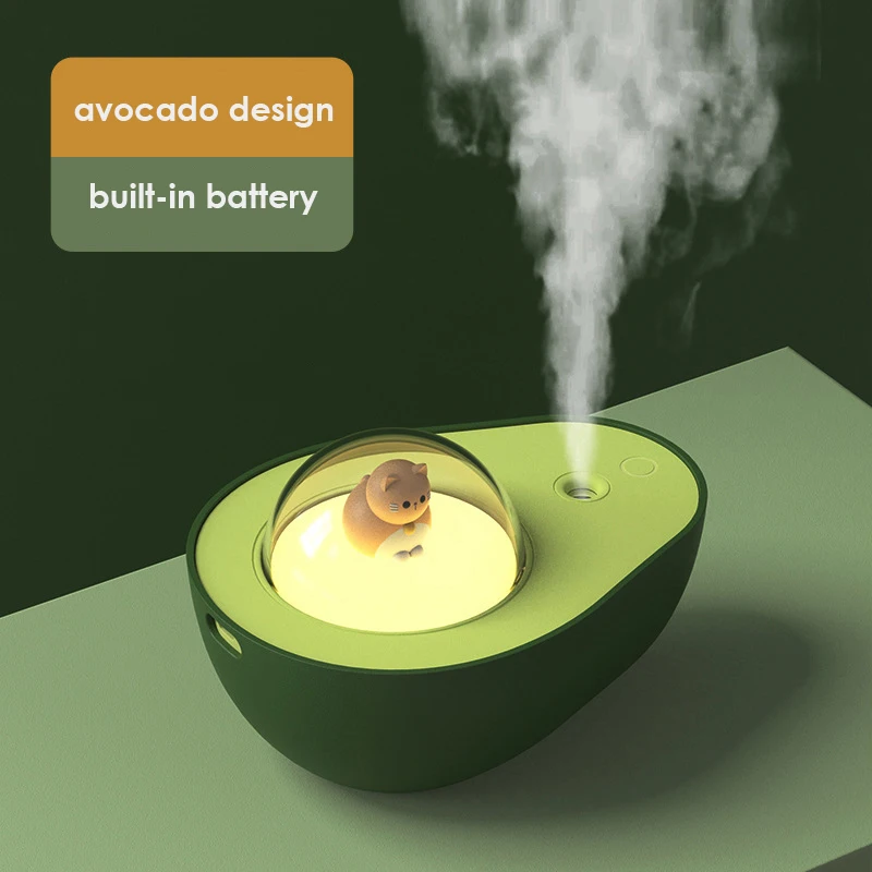 

Cute Avocado Humidifier USB Mini Diffuser Rechargeable Ultrasonic Mute Mist Maker Warm Night Light For Home Creative Gift