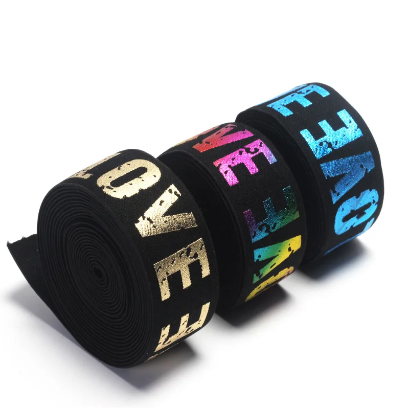 25mm 40mm LOVE Foil Print Flat Elastic Band Sewing Clothing Accessories Nylon Webbing Garment Sewing Underwear Accessories 1yard