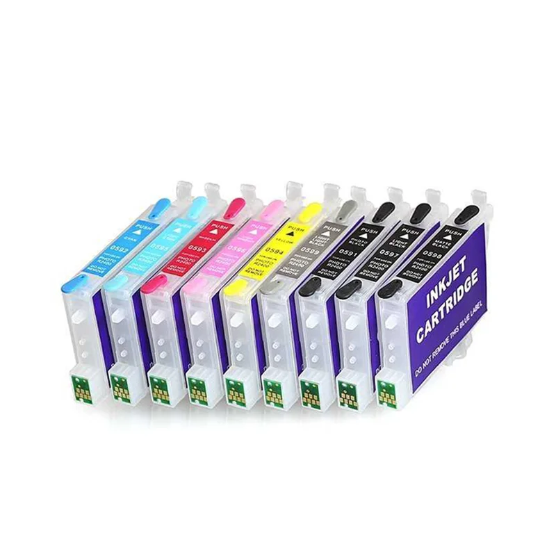 For Epson Stylus Photo R2400 Refillable Ink Cartridge With ARC Chips T0591 - T0599 Ink Cartridge Empty Ink Cartridges 9 Colors