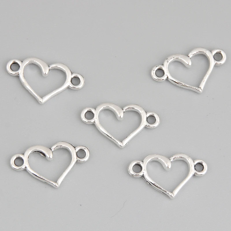 200pcs Silver Color 14.5x8.5mm Small Hollow Heart Charms Love Connector Pendant For DIY Handmade Metal Jewelry Making Accessorie